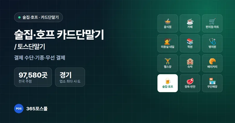술집·호프 카드단말기 / 토스단말기 설치 안내 대표 이미지 — 전국 주점 97,580곳